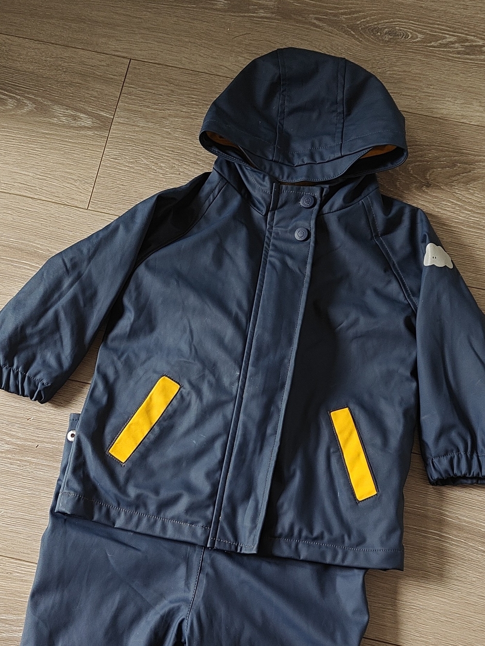 MORI Waterproof Windproof Rain Suit Jacket & Pants Set Navy/Yellow 18-24M - Picture 2 of 16